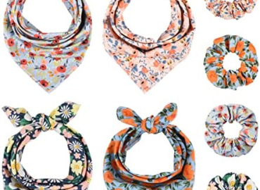 4 Pack Dog Bandanas with Matching Scrunchie Set- Dog Scarf Adjustable Square Foldable for Small Medium Large Dogs Puppies Cats- Pet Owner Gift