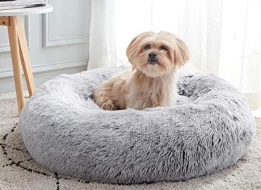 Calming Dog Bed & Cat Bed, Anti-Anxiety Donut Dog Cuddler Bed, Warming Cozy Soft Dog Round Bed, Fluffy Faux Fur Plush Dog Cat Cushion Bed for Small Medium Dogs and Cats (20″/24″/27″/30″)
