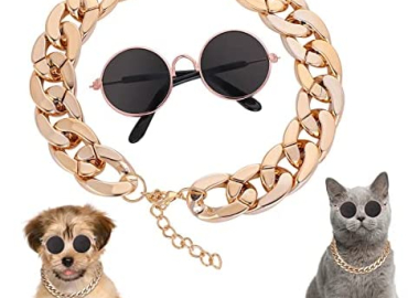 cobee Cat Sunglasses, Retro Kitten Sunglass with Rose Gold Chain Eye UV Protection Classic Small Cat Glasses Cosplay Costume for Photo Props Cute Pet Decorations for Birthday Party