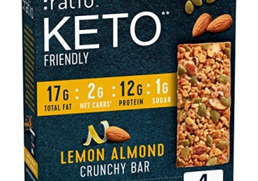 :ratio KETO Friendly Crunchy Bars, Lemon Almond, Gluten Free Snack, 4 ct