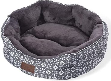 yotruth Cat Bed for Small Dogs Washable – Cat Bed for Indoor Cats, Round Super Soft Plush Flannel Puppy Beds, Slip-Resistant Oxford Bottom (20″x19″x6″, Grey Lily)