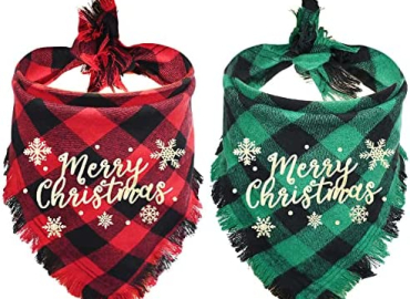 Malier 2 Pack Dog Bandana, Christmas Classic Buffalo Plaid Dog Bandana, Pets Scarf Triangle Bibs Kerchief Dandana Costume Accessories for Small Medium Large Dogs Cats Pets (Green + Red, Small)
