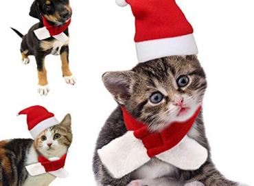 Small Cat Christmas Costume Santa Hat with Scarf Gift for Cute Pet Puppy Kitten Small Cats Dogs Xmas Outfits Clothes