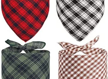Yicostar Dog Bandanas, 4 Pack Pet Dog Bandana for Christmas Washable Reversible Square Dog Bibs Scarf Classic Plaid Printing Adjustable Accessories for Small Medium Large Dogs and Cats