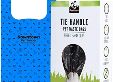 Downtown Pet Supply Large Dog Poop Bags with Dog Leash Clip and Tie Handle – Cat Litter & Dog Poop Scoop Bags – Unscented, Leak-Proof Bags –