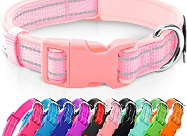 azuza Reflective Dog Collar, Soft Neoprene Padded Pet Collar with ID Tag Ring, Adjustable for Small to Large Dogs