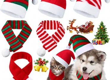 6 Pieces Pet Cat Dog Christmas Hat with Scarf pet Santa Hat Scarf Set Holiday Party Cute Costumes for Small Dogs Cats