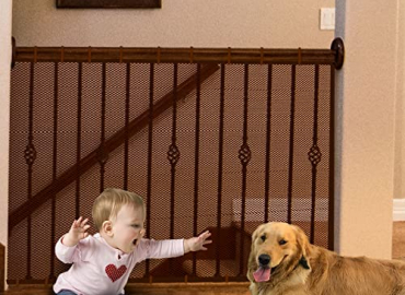 JIFTOK Baby Gate for Stairs, Banister Guard for Kids, Pets, Toys, 15ft L x 2.6 ft H, Mesh Netting Safety Net for Balcony Rail Stair, Stairway Net Baby Safety Products for Indoor & Outdoor (Brown)