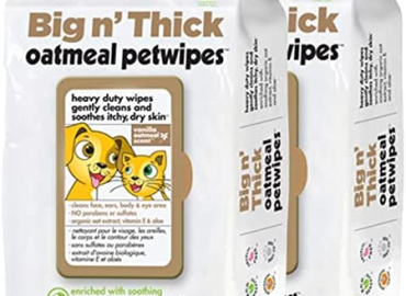 Petkin Oatmeal Pet Wipes for Dogs and Cats (Large Size Wipes, Big n’ Thick) – Soothes Itchy, Dry Skin and Cleans Your Pet’s Ears, Eyes, Face, Butt, and Body – Various Multipacks Available