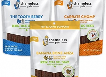 SHAMELESS PETS Dog Dental Treats – Dental Sticks for Dogs, Made with Upcycled Ingredients & Zero Artificial Flavors, Dental Chews for Clean Teeth & Fresh Breath