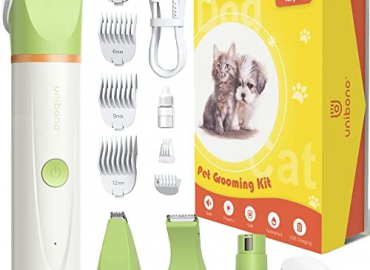 Pet Grooming Kit for Dog and Cat, All-in-One Low Noise Paw Trimmer Electric Puppy Clippers Rechargeable Cordless IPx7 Waterproof Claw Trimmer Shaver Nail Grinder Set for Small to Medium Pets