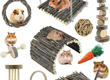 YIXUND Hamster Toys Rat Toys Chinchilla Toys Hamster Chew Toys Cage Accessories Apple Wood Sticks Ladder Bell Roller for Gerbil Guinea Pigs and Other Small Animal