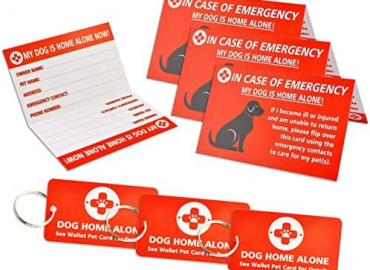 CloceanBrand My Dogs are Home Alone Alert Key Tag Keychain Emergency Contact Wallet Card Folded – 2 Writable Back Sides (Dog Emergency Wallet Card & Tag)…