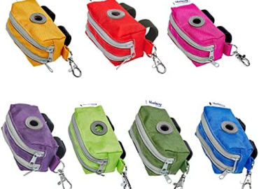 Blueberry Style 7 Colors Dog Poop Bag Dispenser for Any Leash Harness, 1 Free Roll of Waste Bag Included