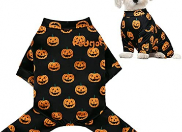 URATOT Pedgot Halloween Pet Pajamas for Dogs Pumpkin Dog Jumpsuit Pet Costumes Apparel Black Doggie Onesie, Soft and Breathable