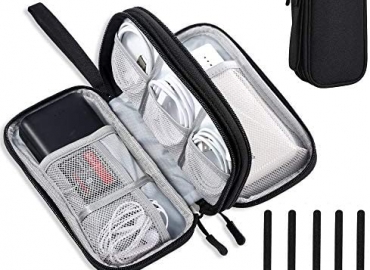 DDgro Electronics Travel Organizer, Waterproof Tech Accessories Pouch Bag for Keeping Certificates/Charger/Power Bank/Cables/Mouse/Earphone/Students’ stationeries Organized (Small, Black)
