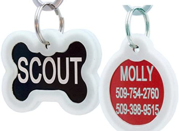 GoTags Personalized Pet ID Tags for Dogs and Cats, Includes Glow in The Dark Silencer to Protect Tag and Engraving, No Noise, Quiet Tags, Front and Backside Engraving