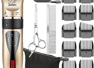Dog Clippers, USB Rechargeable Cordless Dog Grooming Kit, Electric Pets Hair Trimmers Shaver Shears for Dogs and Cats, Quiet, Washable, with LED Display
