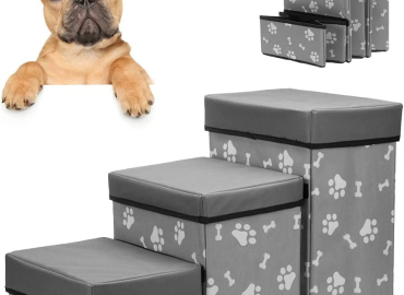 SCENEREAL Folding Dog Stairs for Small Dogs, Pet Steps with Stoage for Small Pets Puppies Cats, 3 Steps Dog Steps Nonslip Dog Bed Stepper for Couch Sofa, Dog Perch for Window Bed