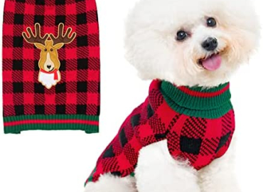 SCENEREAL Christmas Dog Sweater Lovely Warm Reindeer Shape Washable Dog Sweater Dog Appreal for Pet Winter Wearing