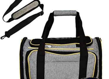DUBIDUX Pet Carrier Airline Approved (16.5 x 7 x 9) 2 Sides Expandable Pet Carrier – Soft-Sided Travel Bag for Small Dogs with Fleece Pad & Water Bowl