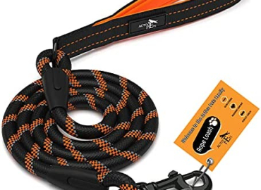 ACTIVE PETS Strong Dog Rope Leash with Soft Comfortable Padded Handle and Highly Reflective Threads, Dog Leash for Small Medium and Large Dogs, Puppy Leash for Training Running and Walking