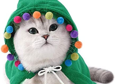 ANIAC Pet Christmas Costume Puppy Xmas Cloak with Star and Pompoms Cat Santa Cape with Santa Hat Party Cosplay Dress for Cats and Small to Medium Sized Dog