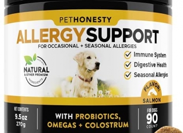 PetHonesty Dog Allergy Relief Chews, Omega 3 Salmon Fish Oil Probiotic Supplement for Anti-Itch, Hot Spots, and Seasonal Allergies