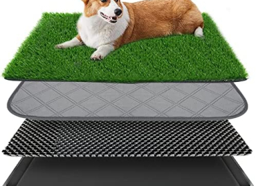 Embellbatt Dog Grass Pad with Tray, Dog Potty Grass for Puppy Training, Artificial Fake Grass for Dogs to Pee on Indoor Outdoor
