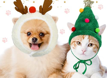 Xuniea Green Santa Dog Hat Antler Dog Costume Christmas Hat for Cats Reindeer Puppy Dog Cap Adjustable Christmas Tree Hat Elk Antler Pet Hat Dog Headband Cute Small Dogs Head Accessories Headdress