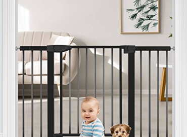 Yacul Baby Gate with Door, 29.93″-51.5″ Extra Wide Pressure Mounted Dog Gates for Doorway Stairs, Wide Walk Thru Openings 23.6″, Height 30″, Black