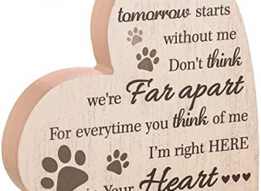 Maitys Pet Memorial Gifts Bereavement Remembrance Gifts for Loss of Dog Cat Sympathy Condolence Gifts Heart Shaped Wood Sign When Tomorrow Starts Without Me Wooden Plague for Table Desk Decor