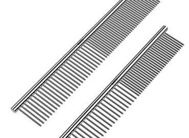 CWXZSTM Pet Steel Combs Dog Cat Comb Tool for Removing Matted Fur – Pet Dematting Comb with Rounded Teeth and Non-Slip Grip Handle – Prevents Knots and Mats for Long and Short Haired Pets,6.5IN/7.4IN