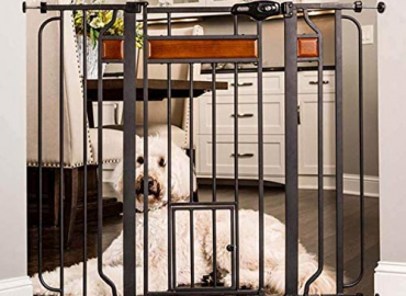 Carlson Pet Products Home Design Extra Tall Walk Thru Pet Gate with Small Pet Door, Includes Décor Hardwood, 4″ Extension Kit, Black,10×7 Inch (Pack of 1)