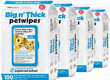 Petkin Petwipes – Big ‘n Thick Extra Large Pet Wipes for Dogs and Cats – Cleans Face, Ears, Body and Eye Area – Super Convenient, Ideal for Home or Travel