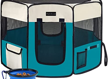 Autokcan Portable Pet Playpen, Dog Playpen Waterproof Foldable Indoor/Outdoor Travel Use Dog Kennel Pet Tent Pet Exercise Pen 4 Sizes for Dog/Cat/Puppy/Rabbit/Hamster