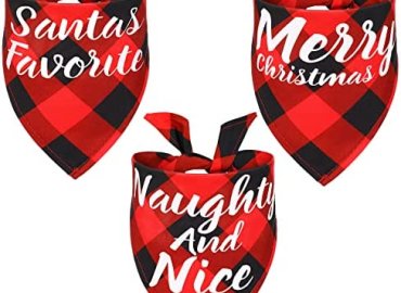 3 Pieces Christmas Dog Bandanas Black Red Plaid Pet Bibs Puppy Triangle Scarf Adjustable Holiday Puppy Scarf for Puppy Cat Small Large Dogs (16 x 12 Inch)