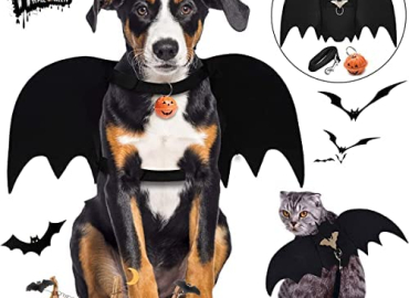 Dog Bat Costume, Halloween Pet Costumes Bat Wings Cosplay Dog Costume Cat Costume with Leash and Pumpkin Bells, Dog Clothes for Small Medium Large Dogs Cats Puppy, Funny Outfit Cool Apparel