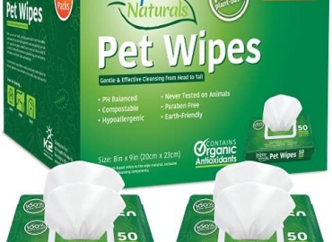 Inspire Naturals Pet Wipes 100% Natural Plant Based with Organic Antioxidants, Dog Wipes Cleaning Deodorizing Cat Wipes | Dog Bath Dog Ear Wipes | Dog Wipes for Paws and Butt