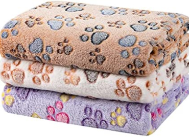 Dono 1 Pack 3 Dog Blankets for Small Dogs, Puppy Blankets Paw Print Pattern Fleece Throw Pet Blanket, Small Dog Kitten Blankets Washable-23×16 inch