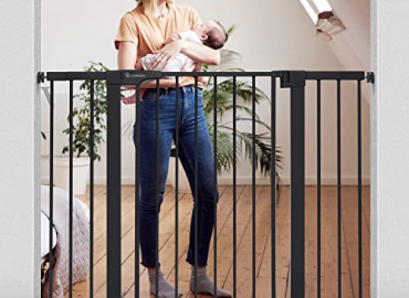 COMOMY 36″ Extra Tall Baby Gate for Stairs Doorways, Fits Openings 29.5″ to 48.8″ Wide, Auto Close Extra Wide Dog Gate for House, Pressure Mounted Easy Walk Through Pet Gate with Door, Black
