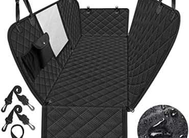 Dog Seat Cover, Waterproof Non-Slip Scratchproof Dog Car Seat Cover for Back Seat, Dog Back Seat Cover with Storage Pockets Mesh Visual Window for Cars Trucks and SUVs(Black)
