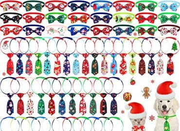 80 Pcs Pet Bow Ties Neckties Thanksgiving Halloween Independence Day 40 Pet Dog Bow Ties 40 Pet Neckties Adjustable Collar Dog Tie Accessories for Dog Cat Holiday Decoration