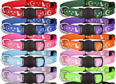 Puppy Collars Puppy ID Collars Golden Moon & Cute Puppy Pattern Puppy Collars for Litter Soft Nylon Breakaway Glow in The Dark Whelping Collars with 2 ID Tags