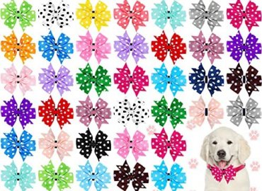 50 Pcs Dog Collar Bow Ties Bulk for Dogs Fall Dog Collar Polka Dog Bowtie Dog Bows Grooming Basic Dog Collars Accessories Bowties for Small Medium Girl Boy Dogs Cats Pets Birthday Holiday