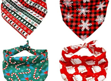Christmas Dog Bandana 4Pack Christmas Triangle Bibs Scarf Soft Puppy Scarves Accessories Xmas Holiday Party Bandanas Costume for Small Medium Large Dogs Cats Pets Animals Dress Up Supplies (Colorful)