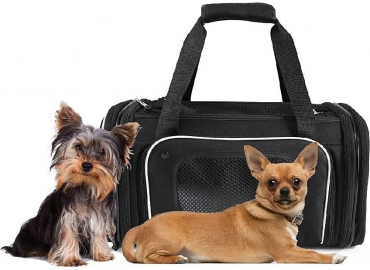 Smiling Paws Pets – TSA Airline Approved Pet Carrier for Small Dogs and Cats – Expandable – Compact & Collapsible Travel Dog Cat Carrier – 9 Inches Tall – Fits Under Airplane Seat (17″x11″x9″)