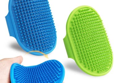 2 Pcs Dog Grooming Brush, Pet Shampoo Bath Brush Soothing Massage Rubber Comb,Adjustable Ring Handle, Suitable for Long Short Haired Pet.