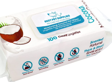 Best Pet Supplies Coconut-Scented Moisturizing Pet Wipes for Dogs & Cats – Extra Soft & Strong Grooming Wipes with Gentle Plant-Derived Formula, Model Number: WW-CO-100 Count (Pack of 1)