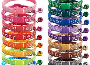 Flymind Puppy Collars, 19Pcs Whelping Puppy ID Collars with Bell Adjustable 19-32cm, Soft Nylon Litter Identification Dog Collars for Newborn Pets
